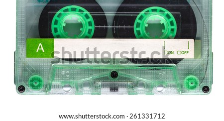 Audio tape cassette on white background