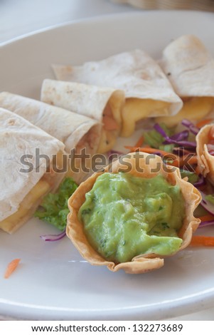 Quesadillas with guacamole sauce