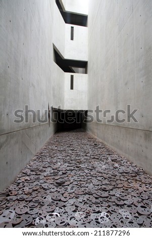 BERLIN, GERMANY - SEPTEMBER 09, 2013: The artwork called Fallen Leaves in a section of the Void in Jewish interior museum in Berlin, Germany.