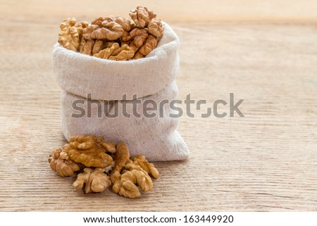 Walnuts in a small bag. Isolated on white