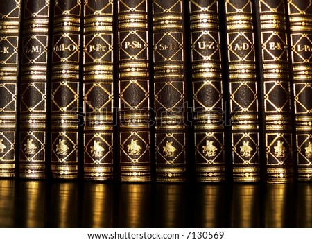 books, shelf, encyclopedia, alphabet, leather, write gold, letter, writer, black, brown, reflection, decorative, library,