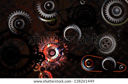 Technology background with metal gears and cogs wheels