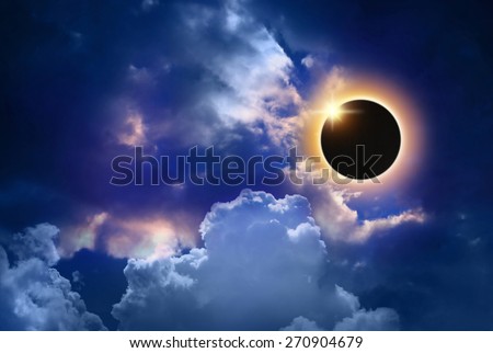 imaginary solar eclipse space with clouds.