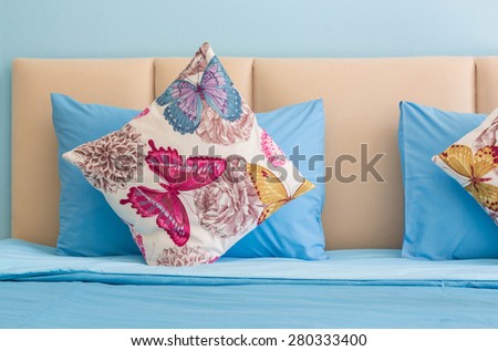 Decorative pillow natural Fabric in bed.