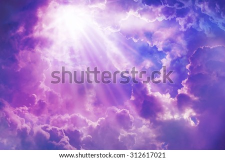 Purple sky with sun and beautiful clouds,on the heaven.