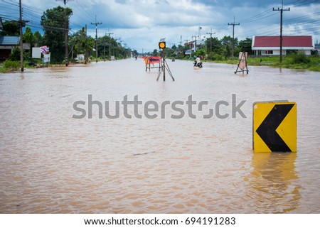 Floods have flooded a street,Flooded street after heavy rain.