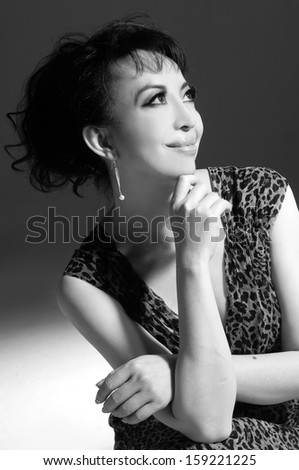 Smiling middle aged woman- black and white