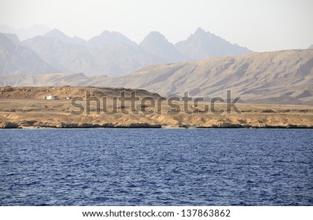 View from water of the coast in Egypt, Red Sea, Ras Muhammad, Sharm el Sheikh