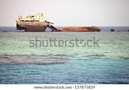 The sunken ship wreck on the reef, Egypt