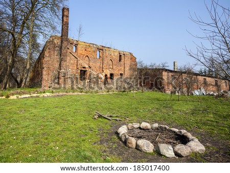 Camp fire place in front of Post Cistercian ruins in Bierzwnik village (part of Cistercian Trail in Poland), Poland.