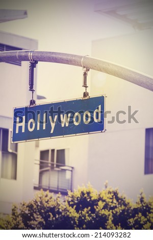 Vintage picture of Hollywood street sign in Hollywood, USA.
