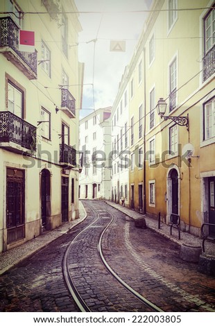 Retro vintage filtered picture of street in Lisbon, Portugal.