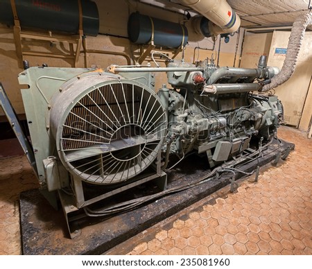 PODBORSKO, POLAND - NOVEMBER 29, 2014: Diesel generator in Soviet nuclear weapon storage. During the Cold War, three of such a top secret facilities were located in Poland.