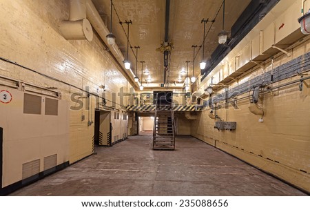 PODBORSKO, POLAND - NOVEMBER 29, 2014: Interior of main hall in Soviet nuclear weapon bunker. During the Cold War, three of such a top secret facilities were located in Poland.