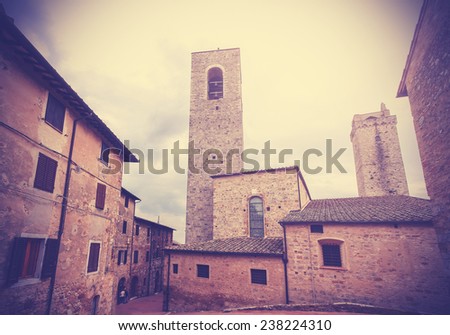 Retro vintage stylized picture of San Gimignano, Italy.
