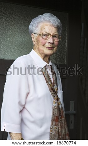 Outdoors portrait of 88 year old lady