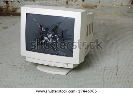Smashed computer monitor in the cellar