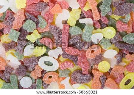 Assorted multi Colored sour sweets background