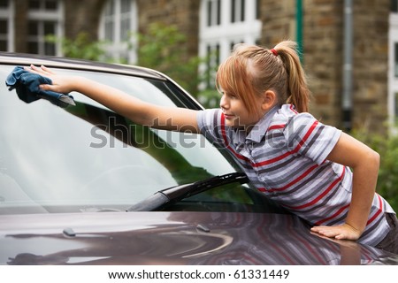 Two Young Girls Washing Car Stock Photo - Download Image 
