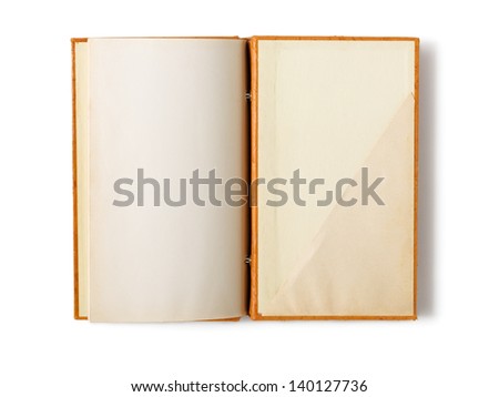 Open old notebook on white background