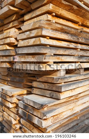 Stack of wooden boards at the lumber yard