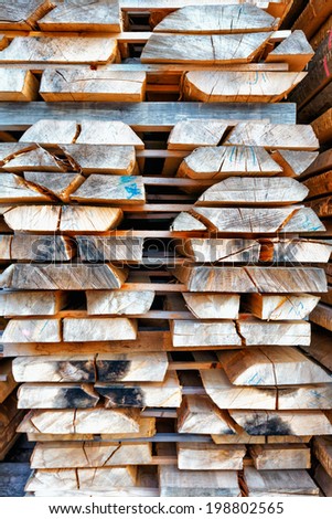 Stack of wooden planks at the lumber yard