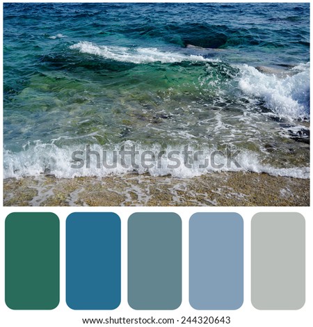 Sea wave and sandy beach background colour palette with color swatch