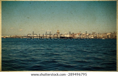 St. Petersburg sea view, Russia. postcard in retro style