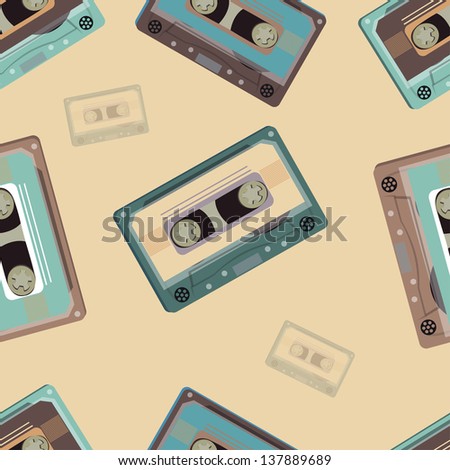 Seamless Pattern with retro audio cassettes. Retro. Vector