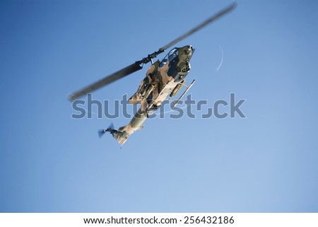 Ankara, TURKEY - February 26, 2015:Turkish Army AH-1W attack helicopter COBRA flying on the misson.