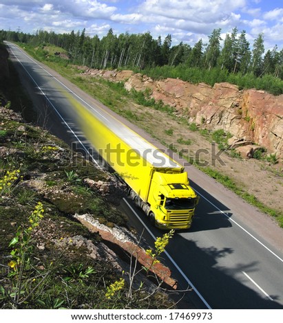 yellow comet on highway Scandinavia. fantasy
