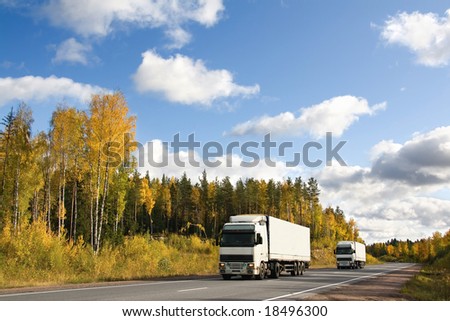 truck delivery, autumn, highway Scandinavia