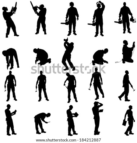 Vector silhouette of a people working with tools on a white background Vector silhouette of a people working with tools on a white background