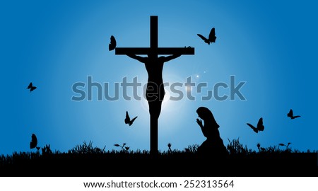 Vector silhouette of Jesus on the cross.