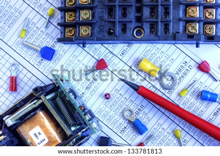 Many electrical components on schematic diagram.