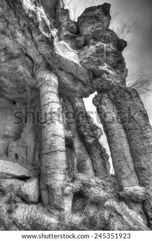 Rock phenomenon in black and white closeup