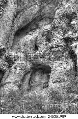 Rock phenomenon in black and white closeup