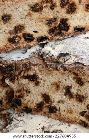 Bread with raisins. Source of energy. Natural and healthy diet