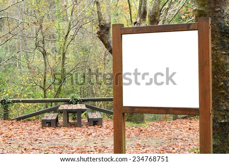 Billboard, picnic, recreation facilities. Autumn scene in a natural environment.