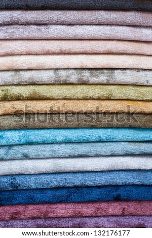 Set of various multicolored silk or satin textiles
