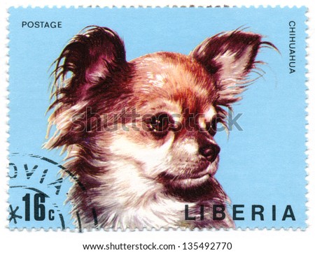 LIBERIA - CIRCA 1972: Postage stamp printed in Liberia showing dog Chihuahua, circa 1972