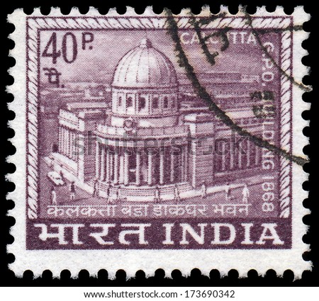 INDIA - CIRCA 1968: A stamp printed in India shows Main Post Office built in 1868 in Calcutta, circa 1968