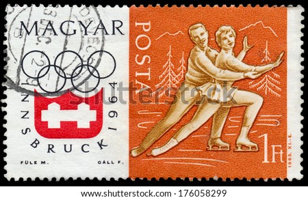 HUNGARY - CIRCA 1952: stamp printed by Hungary, shows an athlete crossing a finish line, devoted to the Olympic games in Helsinki, series, circa 1952