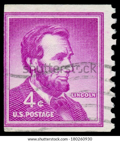 UNITED STATES - CIRCA 1954: stamp printed in United states (USA), shows a portrait of USA President Abraham Lincoln, with the same inscription, from the series \