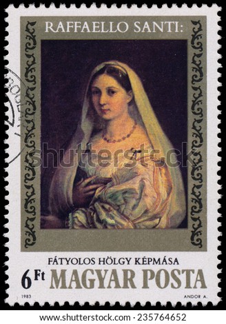 HUNGARY - CIRCA 1983: stamp printed by Hungary, shows Woman's portrait by Raffaello Santi, circa 1983