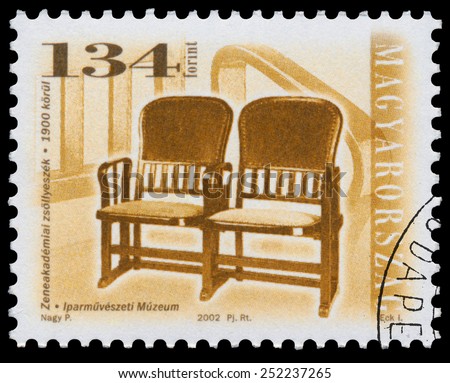 HUNGARY - CIRCA 2002: Stamp printed in Hungary, shows antique Music-Hall Chair, cca 1900,with the same inscription, from series \