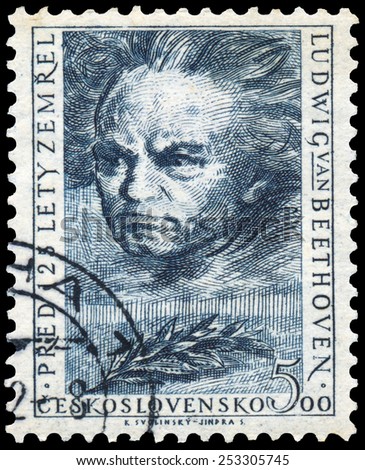 CZECHOSLOVAKIA - CIRCA 1952: Stamp shows portrait Ludwig Van Beethoven, the famous German composer and pianist, circa 1952