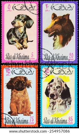 RAS-AL-KHAIMAH - CIRCA 1971: Set of stamps printed in Ras-al-Khaimah shows dogs, circa 1971