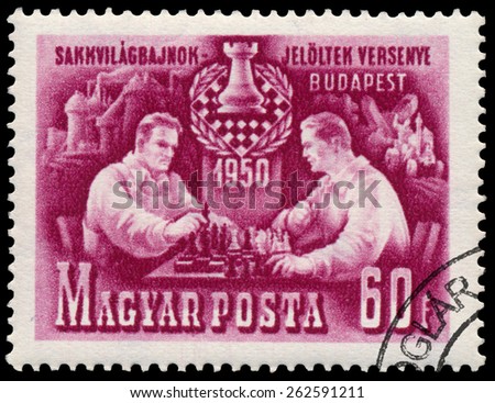 HUNGARY - CIRCA 1950: A Stamp printed in Hungary shows The Candidates Chess Tournament, circa 1950