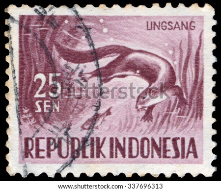 INDONESIA - CIRCA 1956: Stamp printed in Indonesia, shows Lutrogale perspicillata, series Animals, circa 1956